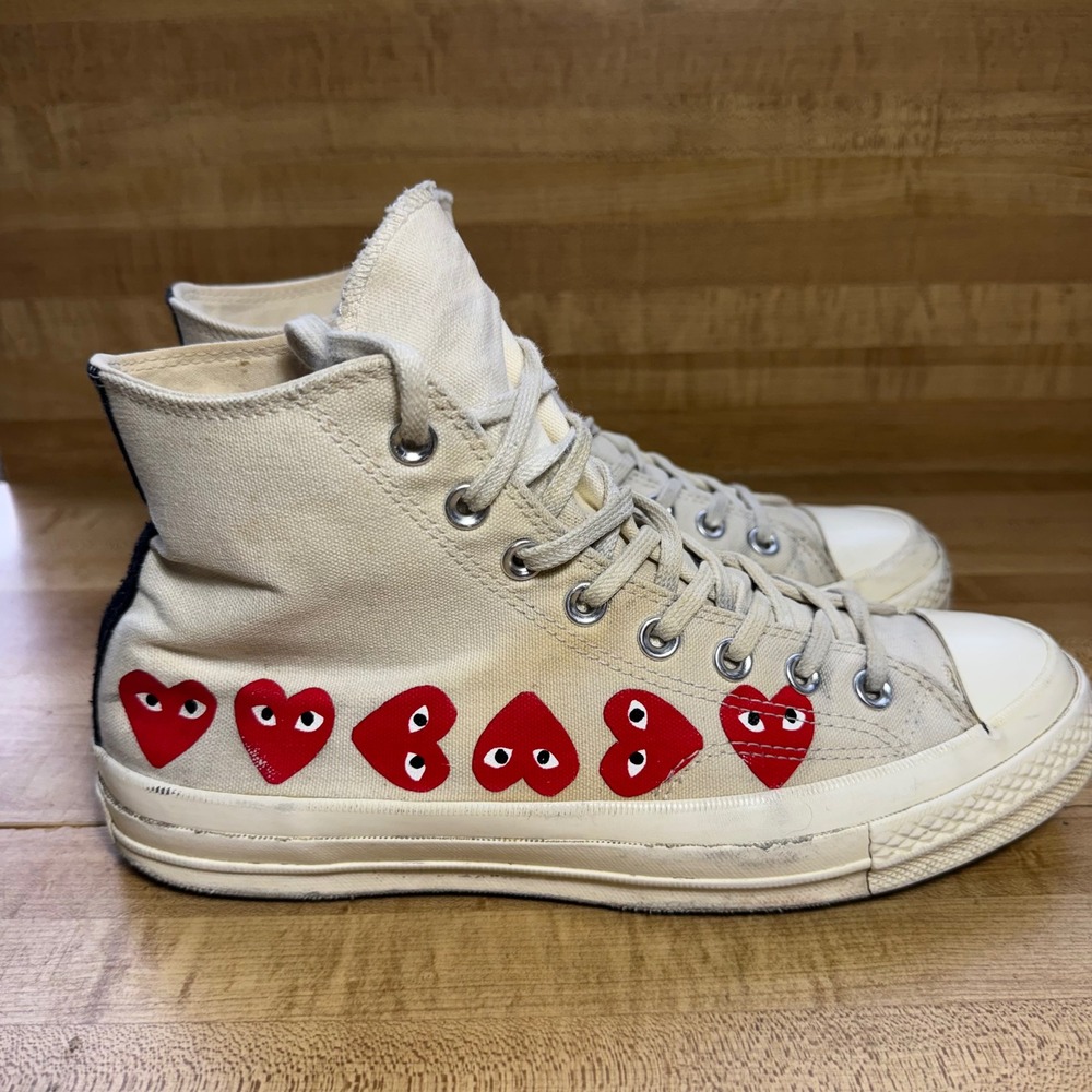 Converse x Comme des Garcons PLAY men's 8 Chuck 70 High Top Multi Heart White